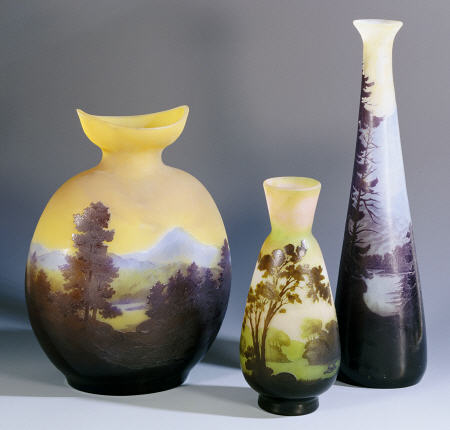 A Selection Of Galle Double-Overlay And Acid-Etched Vases von 