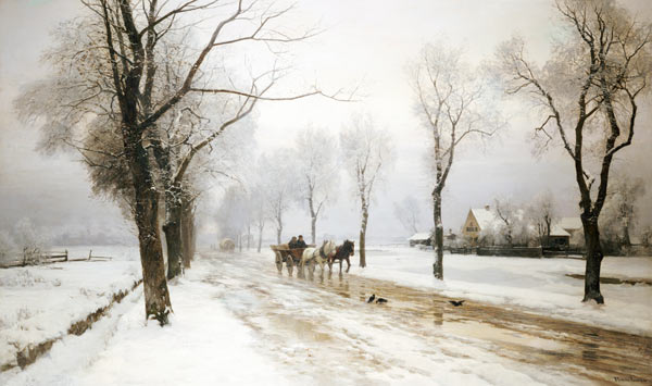 An Extensive Winter Landscape With A Horse And Cart von 