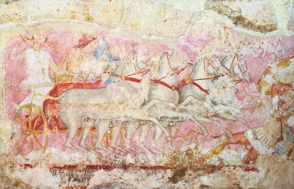 Amazons driving a chariot, detail from the side of the sarcophagus of the Amazons, Tarquinia, 4th ce von 