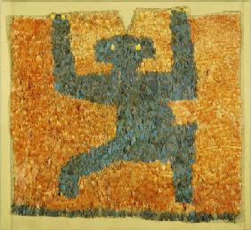 A Fine And Rare Nasca Feathered Panel, With The Figure Of A Monkey
