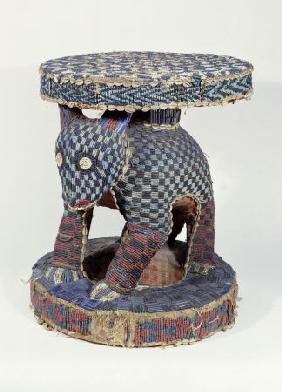A Fine Cameroon Beaded Stool, The Support Carved As A Leopard, 19th Century