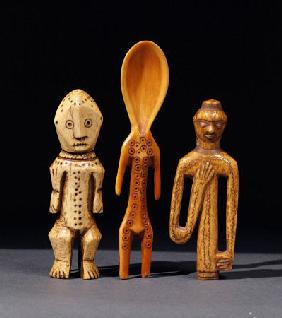 A Lega Bone Figure, A Lega Ivory Spoon And  A Pende Bone Whistle
