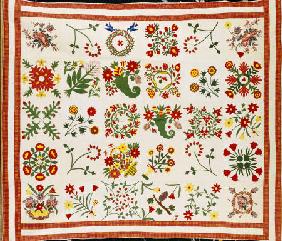 A Pieced, Appliqued And Trapunto Cotton Quilted Coverlet Made For Mary Wilkins, Baltimore, Dated 184