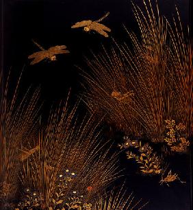 A Roironuri Suzuribako (Writing Case) Depicting Dragonflies, Crickets And A Ladybird Among Grasses A