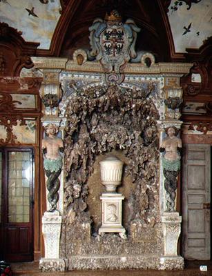 A grotto, possibly designed for Isabella d'Este (d.1538) consisting of an urn on a pedestal flanked von 