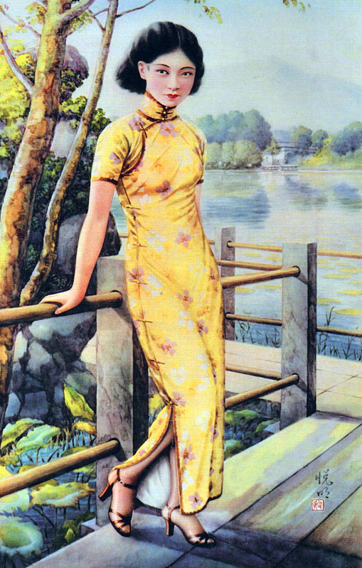 China: Chinese calendar girl of the 1930s wearing a qipao or cheongsam von 