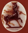Cameo of a centaur carrying a krater on it's shoulders, 1st century BC (sardonyx) 16th