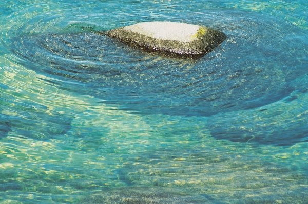 Dry rock with submerged rocks, Lake Taho (photo)  von 