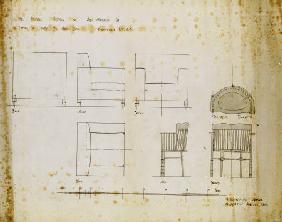 Designs For An Upholstered Chair And A Spindle Chair Shown In Elevation and Plans, 1909