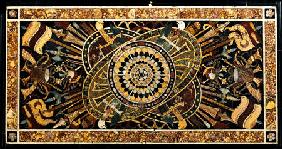 Detail Of The Top Of An Italian Ormolu-Mounted Pietra Dura Ebonised And Parcel Gilt Centre Table