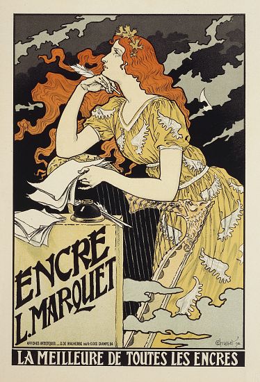 Encre L. Marquet, La Meilleure de Toutes les Encres. Advertisement for Marquet ink, illustration by  von 
