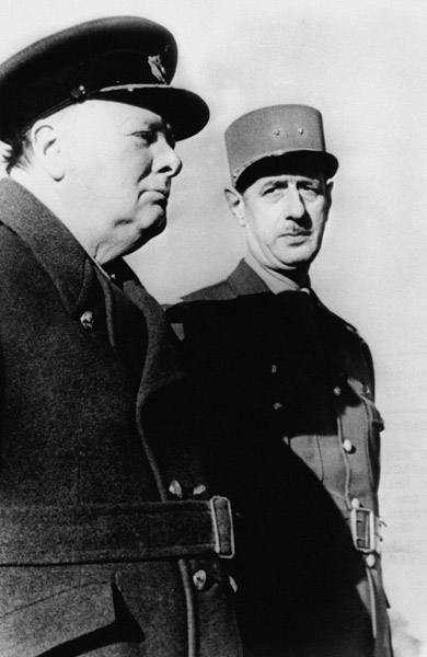 English Prime Minister Churchill and leader of French Resistance and Free France General de Gaulle m von 