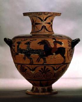 Etrusco-Ionian black-figure hydria depicting a hunting scene, from Cerveteri, c.540-530 BC (pottery) 15th