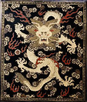 Fine Imperial Polychrome Black Lacquer Ink Cake Box Cover Depicting A Five Clawed Dragon
