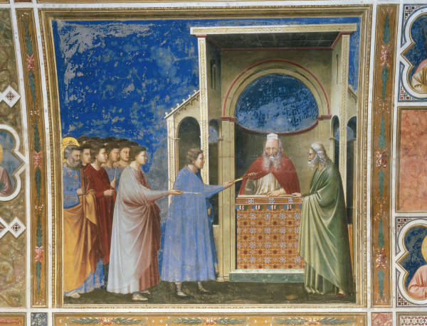 Giotto, Niederlegung der Staebe im Tempel von 