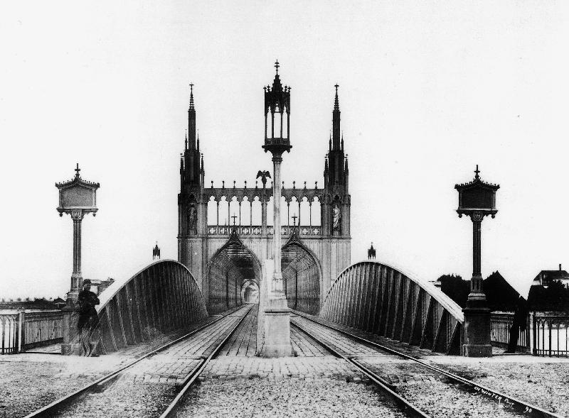 Gothic bridge and railway railroad over the Rhine in Strasbourg Alsace east of France von 
