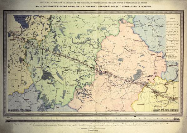 Landkarte Rußland mit Eisenbah 1844 von 