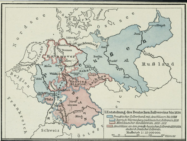 Landkarte Zollverein 1828-34 von 