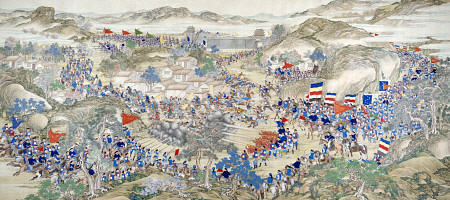 Large Handscroll Painted In Ink And Colours On Silk Depicting A Battle Scene von 