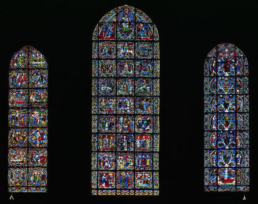 (LtoR) The Passion, The Nativity and the Tree of Jesse, lancet windows in the west facade, 12th cent von 