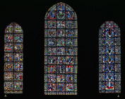 (LtoR) The Passion, The Nativity and the Tree of Jesse, lancet windows in the west facade, 12th cent 1634