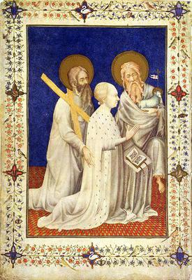 MS 11060-11061 John, Duc de Berry on his knees between St. Andrew and St. John, French, by Jacquemar C18th