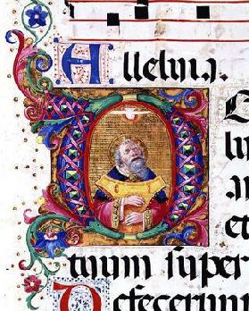 Ms 542 f.11v Historiated initial 'O' depicting King David playing the psaltery, from a psalter writt 1409