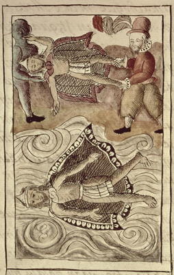MS. Laur. Med. Palat. 220 f.447 The bodies of Montezuma and Itzquauhtzin are cast out of the palace von 