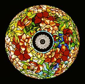 Overhead Detail From A Fine ''Peony'' Leaded Glass And Bronze Floor Lamp By Tiffany Studios