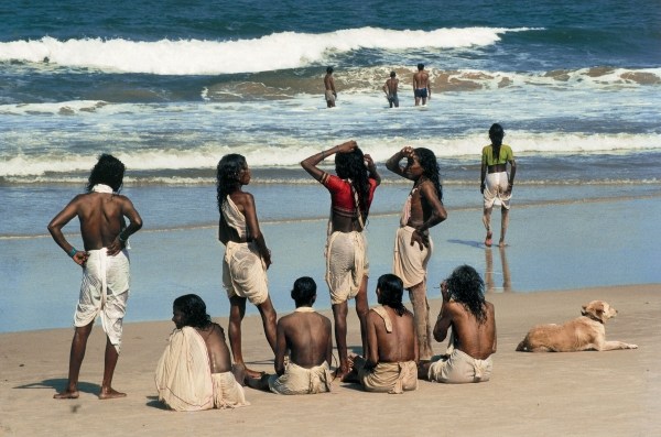 People from hinterland bathing during summer at beach, Bhaga (photo)  von 