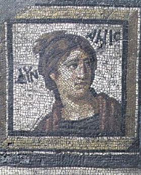 Portrait of a woman, detail of a mosaic pavement depicting the seasons and hunting scenes, from the 16th