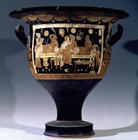 Red-figure bell krater depicting a banquet scene, (pottery) (for detail see 85013) C19th