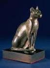 Seated cat with pierced ears and incised whiskers, Egyptian, Saite, Late Period, 26th Dynasty, 664-5 05th-