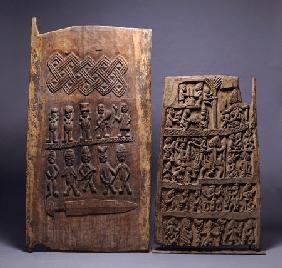 Two Yoruba Doors, One For A Shango Shrine, Both Carved In Relief With Various Figures
