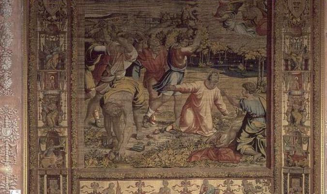 The Stoning of St. Stephen, detail from the Brussels Tapestries, replica of Raphael's Vatican series von 