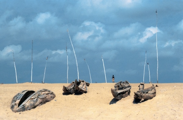White marker-poles planted on high sand dunes at Gopalpur (photo)  von 