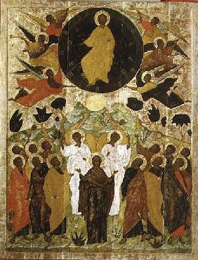 The Ascension of Our Lord, Russian icon from the Malo-Kirillov Monastery, Novgorod School 1543