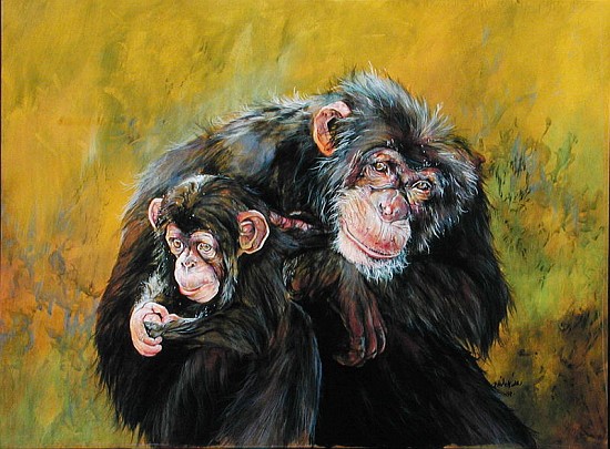 Chimpanzees (acrylic on canvas)  von Odile  Kidd