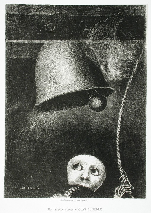 Eine Maske läutet die Totenglocke wieder. Serie: Für Edgar Poe von Odilon Redon
