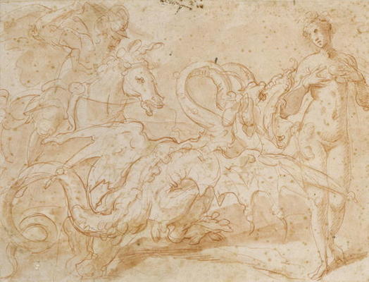 Perseus Rescues Andromeda (red chalk on paper) von or Zuccaro, Federico Zuccari