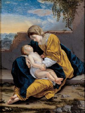 Madonna mit Kind in einer Landschaft