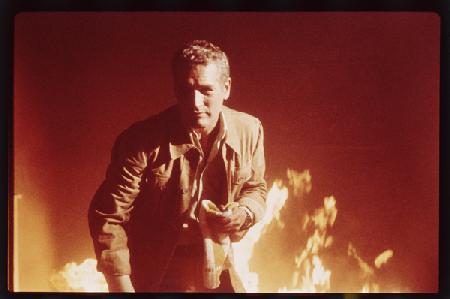Paul Newman on the set of The Towering Inferno 1974