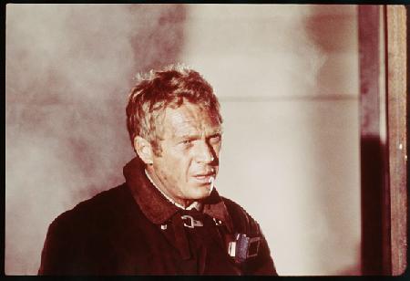 Steve McQueen on set of The Towering Inferno 1974
