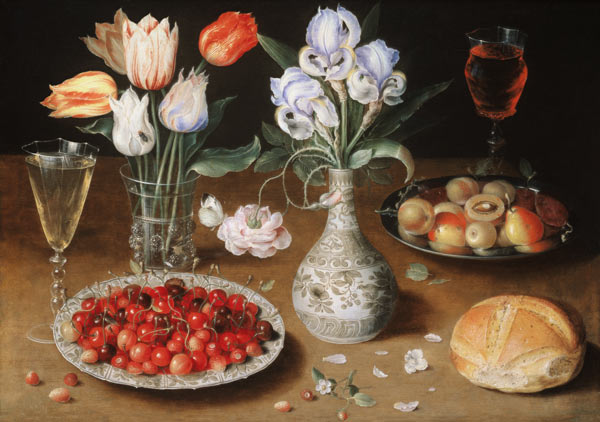 Still life with Lilies, Roses, Tulips, Cherries and Wild Strawberries von Osias Beert I.