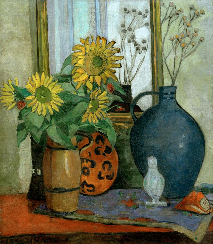 Sonnenblumen mit Matisse-Schale von Oskar Moll