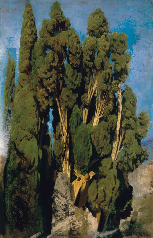 Zypressen im Park der Villa d'Este in Tivoli von Oswald Achenbach