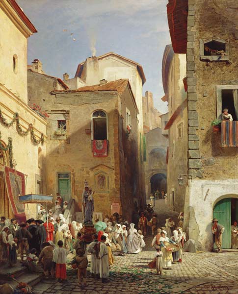 Festival of Our Lady at Gennazzano, Italy von Oswald Achenbach