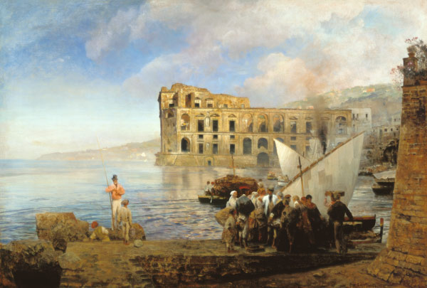 Bucht bei Neapel mit dem Palast der Königin Johanna. von Oswald Achenbach