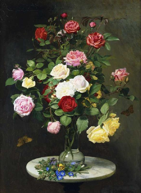 Ein Rosenstrauß auf einem Marmortischchen von Otto Diderik Ottesen