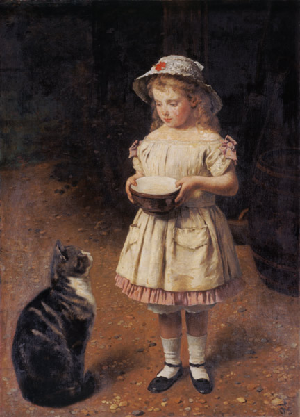 Blondes Mädchen mit Katze von Otto Franz Scholderer